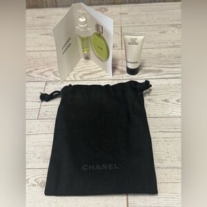 Chanel Black Drawstring Pouch with Skincare Samples